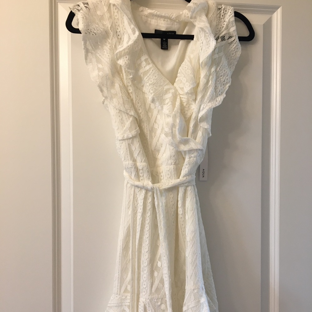 Aqua White Ruffled Mini-Dress - Picture 4 of 6